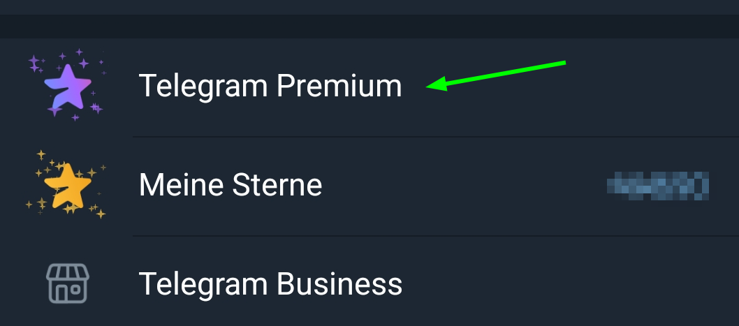 Menüpunkt Telegram Premium