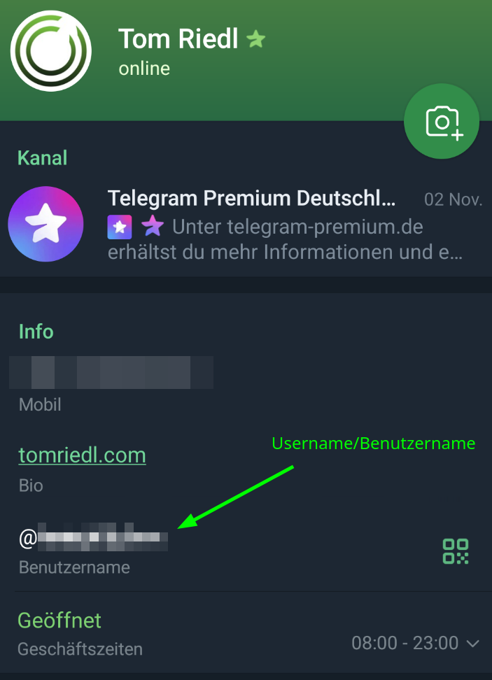 Telegram Android Username