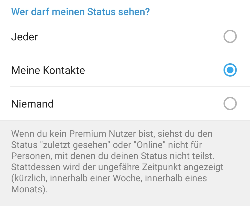 Einstellungen Onlinestatus